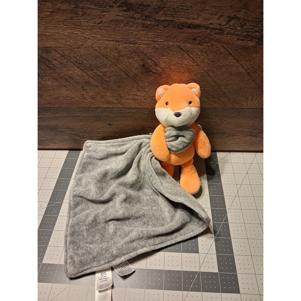 Carters orange and gray fox security blanket rattle lovey toy